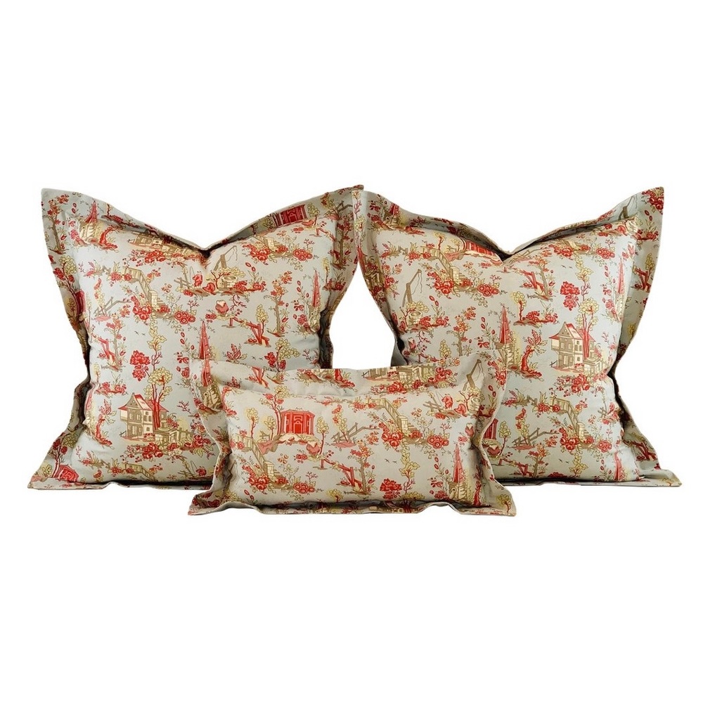 3 Pc Set French General Aqua Blue Pink Rose Le Jardin Toile Pillow Covers